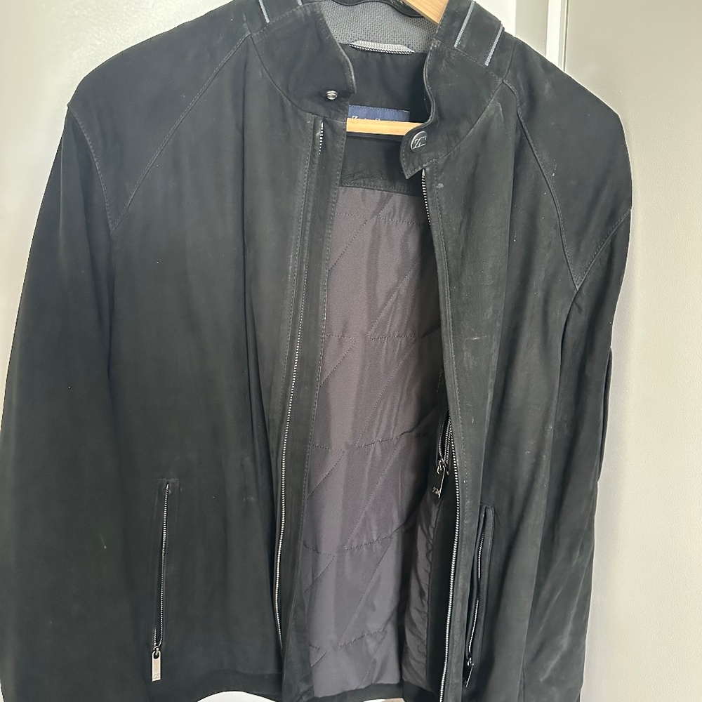 Z Zegna Black Suede Bomber Jacket